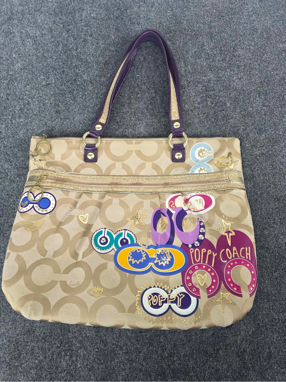 Coach Khaki Poppy Graffiti Glam Tote Bag